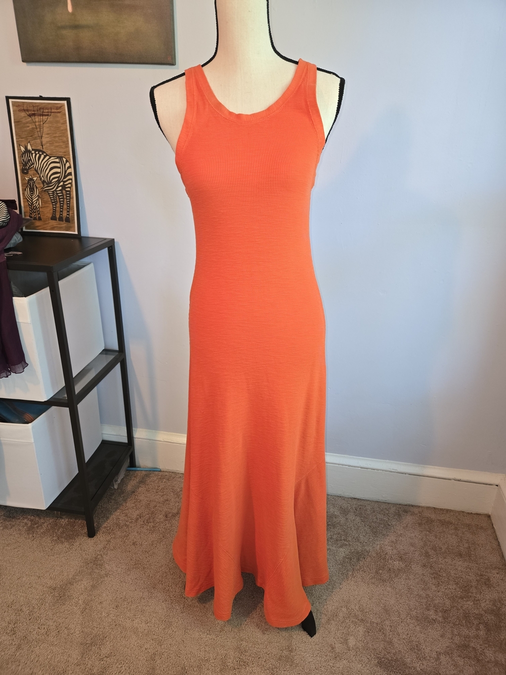 Polo Orange Waffle-Knit Maxi Dress 100% Cotton Old Money Coastal Luxury Medium